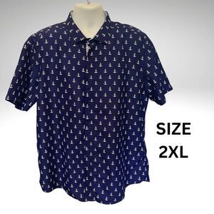 Nautical Navy Blue Anchor Print Men's Shirt, Size 2XL